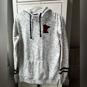J America Heather Grey Hoodie with Flannel Minnesota Patch - Size Large